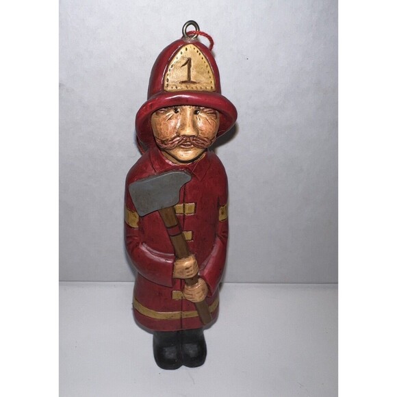 Kurt Adler Fireman in Uniform Helmet #1 & Axe 6" tall Christmas Ornament - Picture 6 of 6